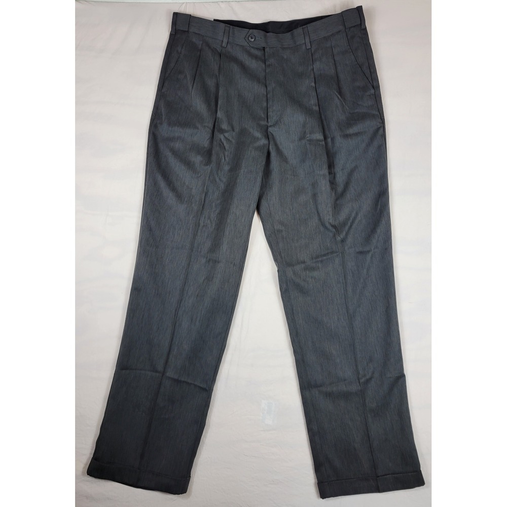 Savane Mens 38x32 Heather Charcoal Gray Pleated Microfiber Dress Pants NWT Cuffs